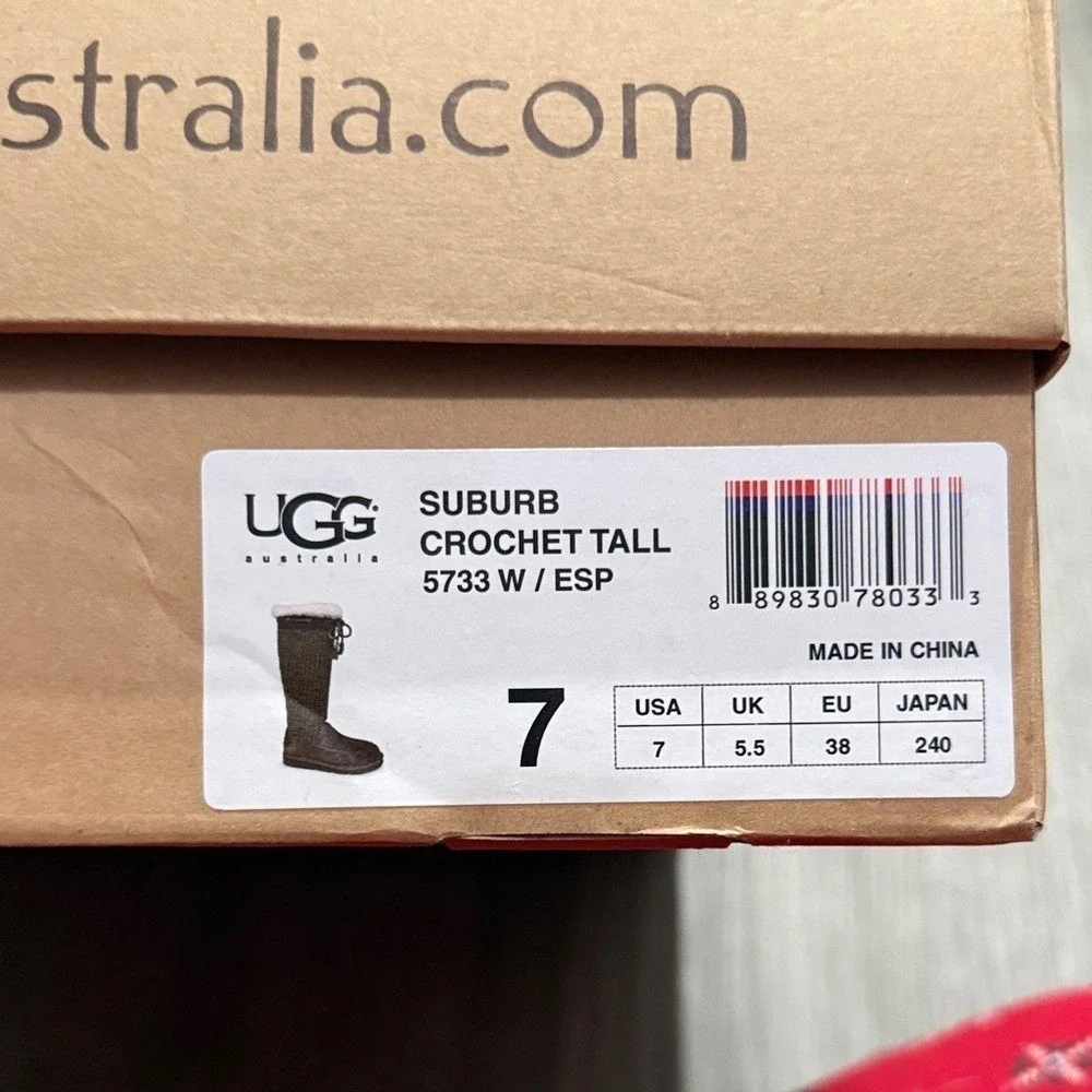 UGG Suburb Crochet Tall Women 7 Espresso  Suede‎ Knit Boots 5733